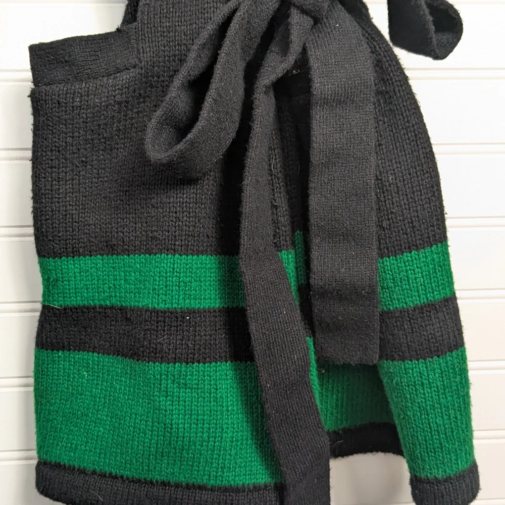 Lauren Ralph Lauren Navy and Green Belted Shawl Cardigan M - Picture 7 of 11